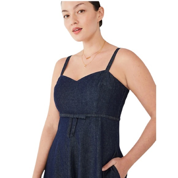 ♠️💃 kate spade NY Women’s Denim Bow-Waist Dress, Indigo (403) - Picture 3 of 11